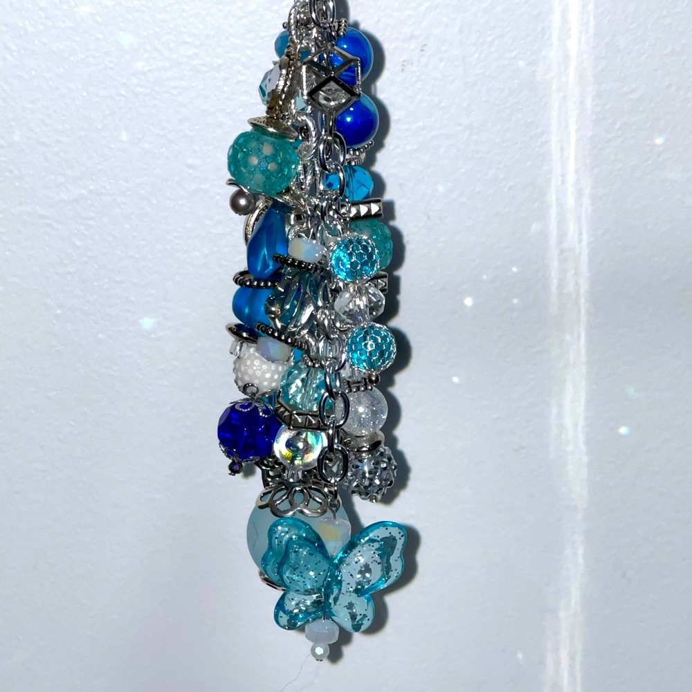 Original Handbag Charm 🦋 Butterflies Aqua Silver Backpack Jewelry Bag Bling - Picture 7 of 15